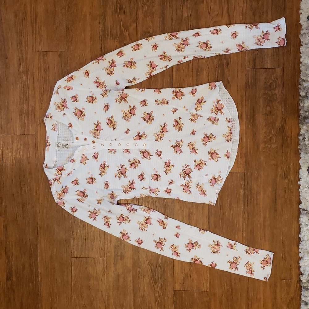 Free People Floral Waffle Knit Top